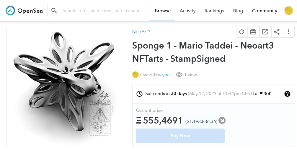 840 NFT Sponge 000 - Mario Taddei - Neoart3 -NFTarts - StampSigned sell